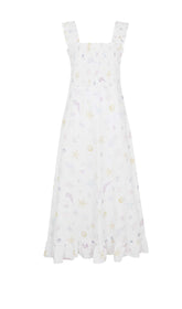 MIDIKLEID MIT MUSCHELPRINT UND TRÄGERN IN WEISS